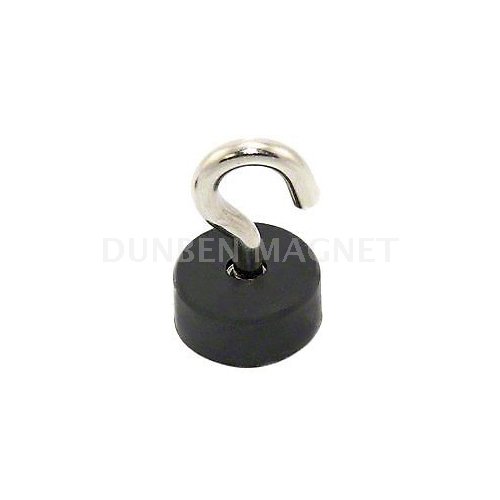 Rubber Coated Pot Magnets with hook / Eyebolt, Neodymium Black Rubber Covered Round Base Magnet,Rubber coated Clamping Magnets, Round Ceiling Magnets,Rubber Coated Neodymium Pot with Mounting